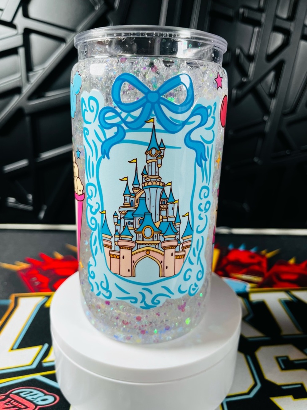 Glitter Castle Acrylic Tumbler - Blue & Pink Design
